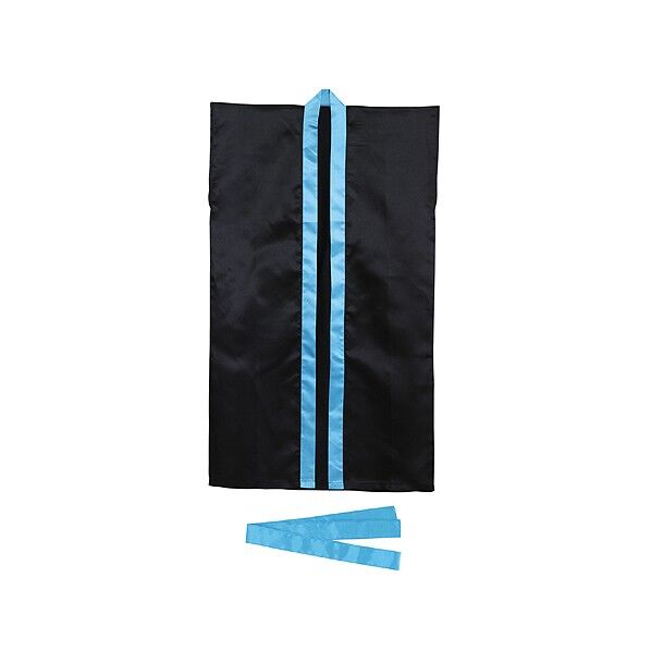 ソフトサテンロングハッピ 黒/青襟 (ハチマキ付)