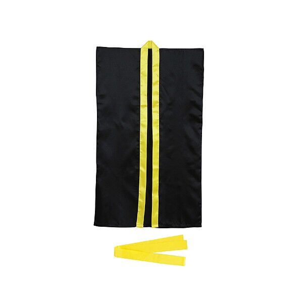 ソフトサテンロングハッピ 黒/黄襟 (ハチマキ付)