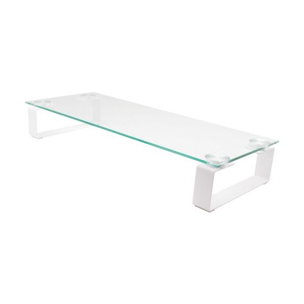 モニターやアクセサリー置き場として活用できる  強化ガラス デスクスタンド OWL-TGDESK02-WH 1点