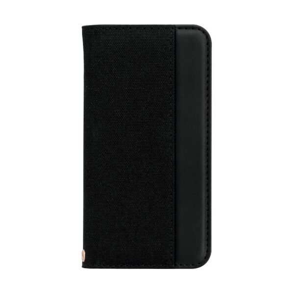 iPhone 12 mini用手帳型ケース ファブリック素材にPUレザーをあしらったオシャレなデザイン ブラック×ブラック