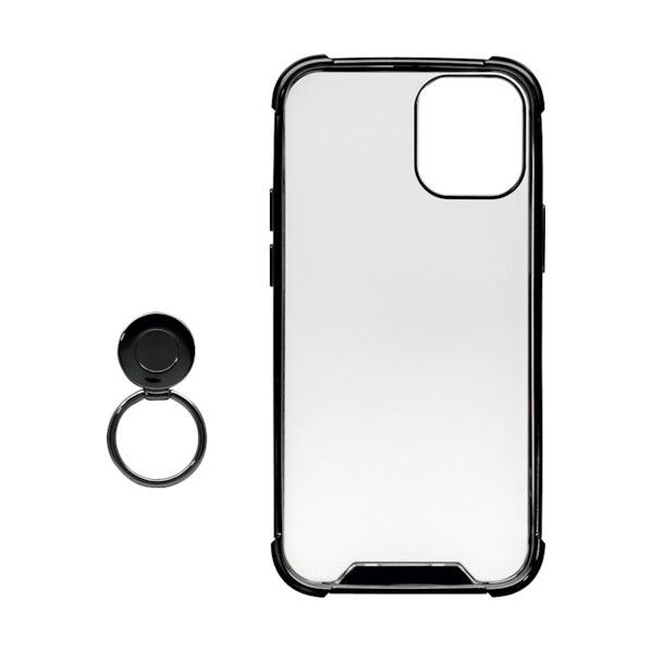 iPhone 12 mini用耐衝撃ハイブリッド背面ケース TPU素材とPC素材 落下防止リング付き ブラック OWL-CVIC5407-BK 1点
