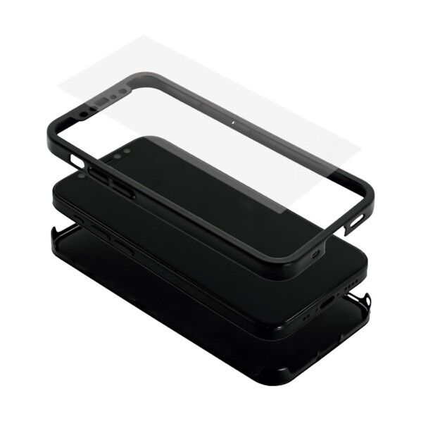 iPhone 12 mini用フルカバーハードケース 360°包み込んでキズから守る 光沢画面保護ガラス付き ブラック OWL-CVIC5410-BK 1点