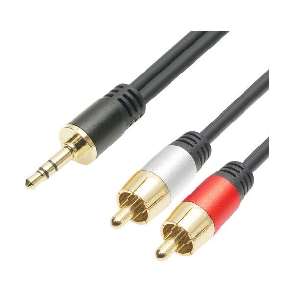  3.5PIN-2RCAオーディオケーブル 3m 2重シールド構造 24K金メッキプラグ RC30-802RSB 1本