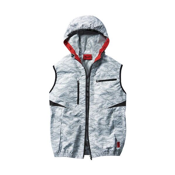 デジタルカモフラージュ柄の空調服ベスト(フード付)