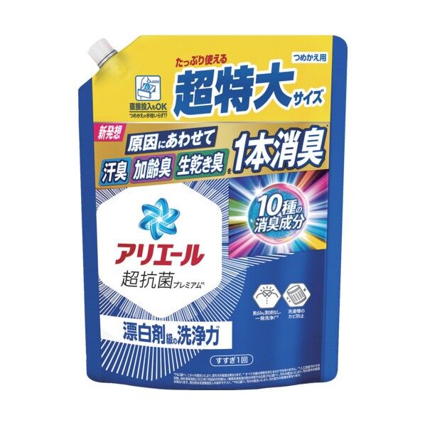 P&G 洗濯洗剤 アリエール 超抗菌ジェル つめかえ用 超特大 860g 219183 1個