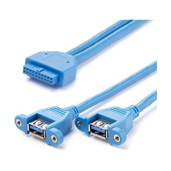 USB 3.0ケーブル/50cm/5Gbps/パネルマウント型/2x Type-A - IDC 20ピン/メス-メス