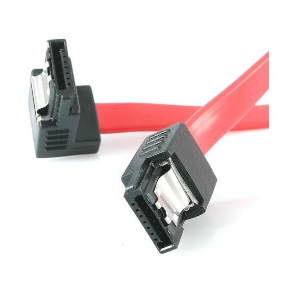 SATAケーブル/45cm/片側L型下向き/ラッチ付きコネクター/レッド/SATA HDD ハードディスクドライブ用