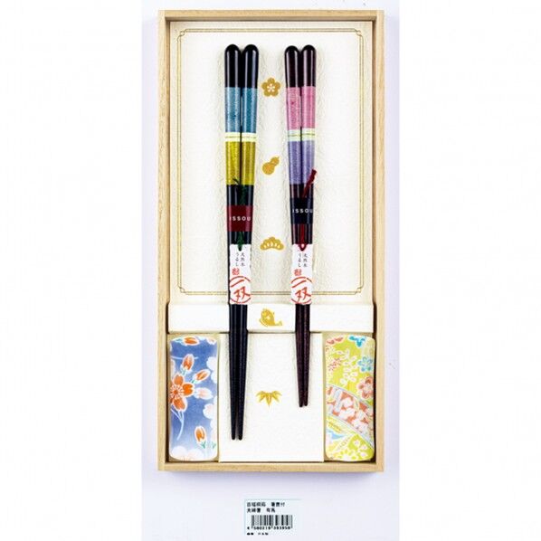 一双 百福桐箱箸置付夫婦箸 有馬