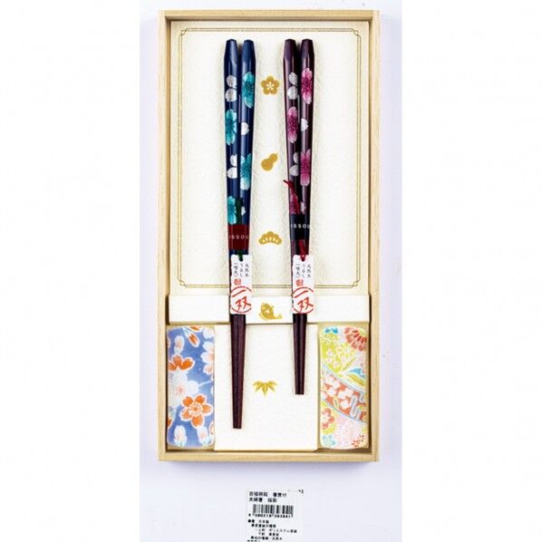 一双 百福桐箱箸置付夫婦箸 桜彩