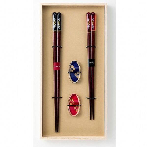 一双 桐箱箸置き付夫婦箸 満開桜