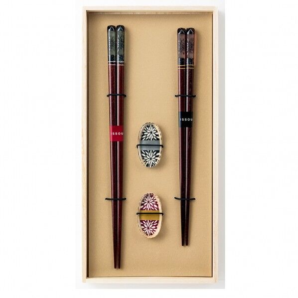 一双 桐箱箸置き付夫婦箸 華花火