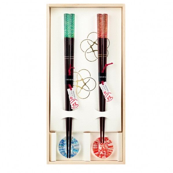 一双 桐箱箸置付夫婦箸 潮風