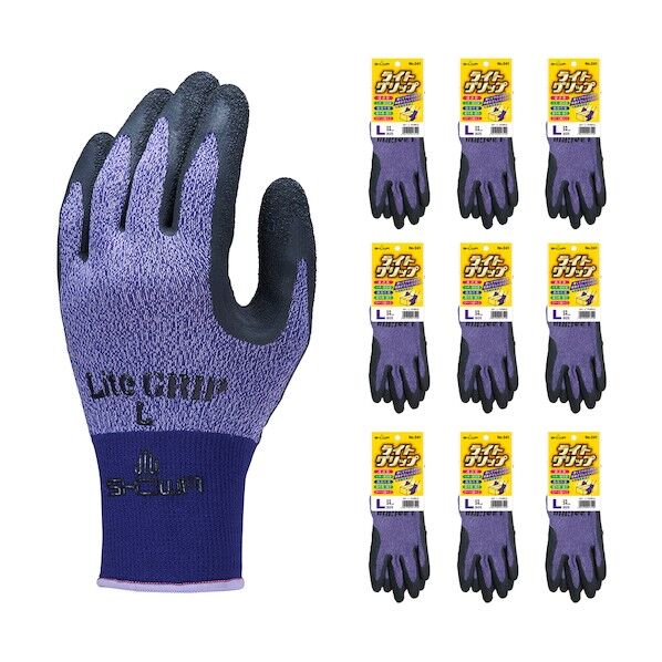  天然ゴム背抜き手袋 まとめ買い NO341 ライトグリップ Lサイズ パープル NO341-LPL10P 10双...