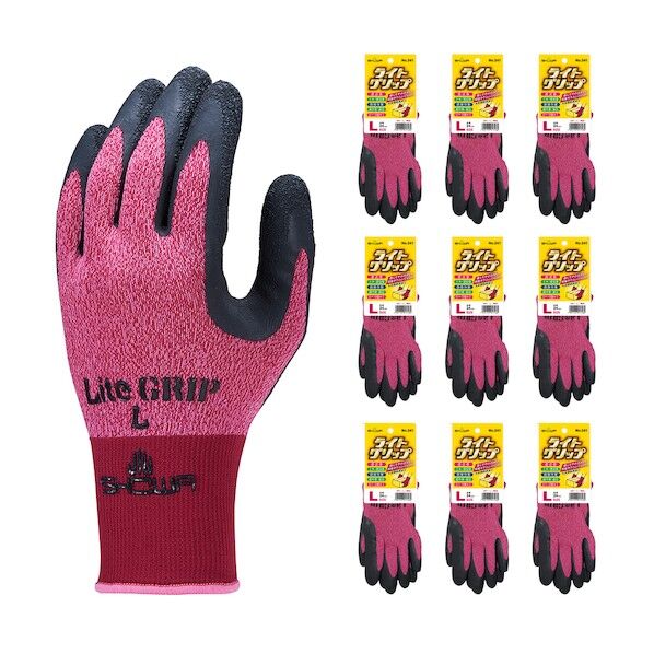 天然ゴム背抜き手袋 まとめ買い NO341 ライトグリップ Lサイズ レッド NO341-LR10P 10双...