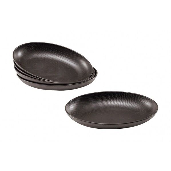 木目オーバルプレート 五客 茶色