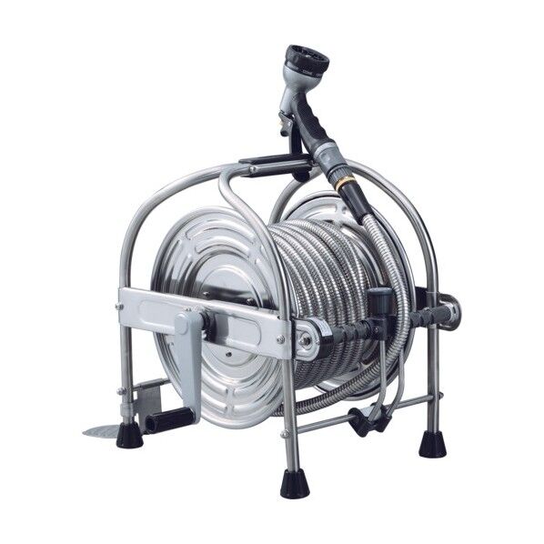 大口径型オールステンレス蛇腹ホースリール 15m