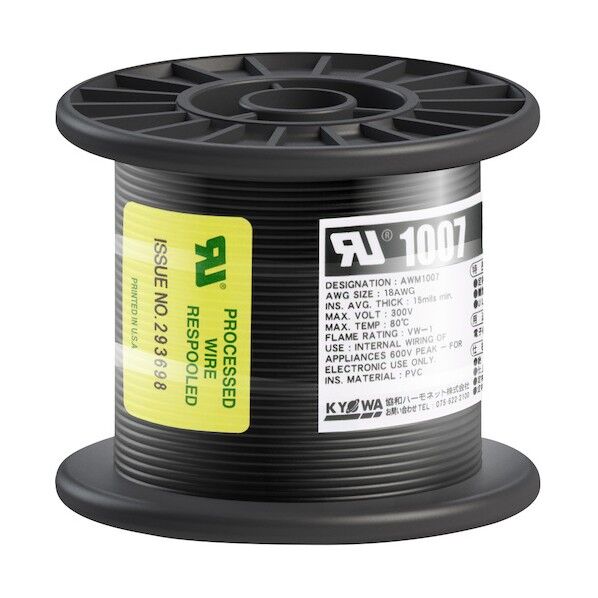 耐熱ビニル絶縁電線 UL1007AWG18 L-50 BK 黒 3-967-01 1本