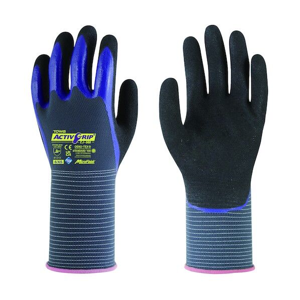 TOWA(トーワ) ニトリルゴム背抜き手袋 ActivGrip CJ-568 6/ XS ブルーグレー/ブラック CJ-568-6XS 1双