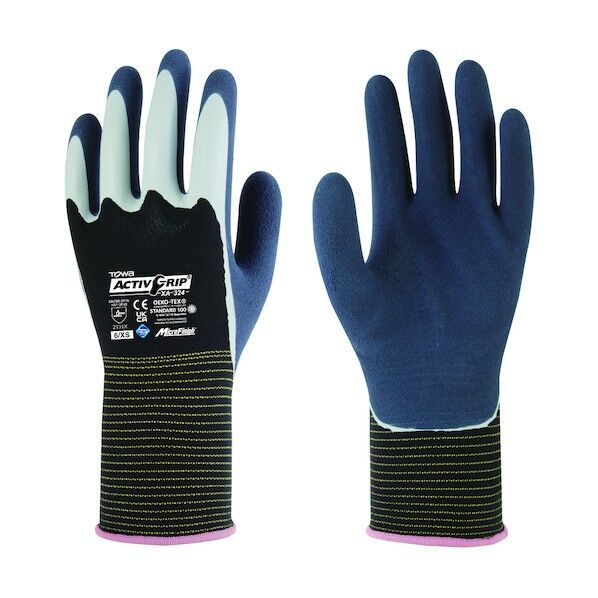 天然ゴム背抜き手袋 ActivGrip XA-324 6/XS 6/XS ブラック/ダークブルー XA-324-6XS 1双