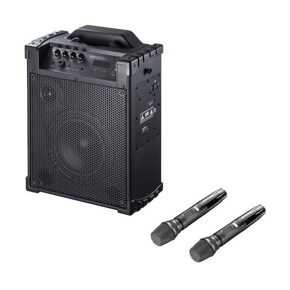  ワイヤレスマイク付き拡声器スピーカー(バッテリー内蔵･ワイヤレスマイク2本対応) MM-SPAMP14 1台...