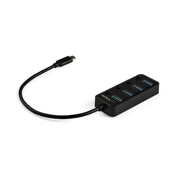  USBハブ/Type-C/4ポート Type-A/ON-OFFスイッチ付き/バスパワー/30cmケーブル/ポータブル HB30C4AIB 1個...