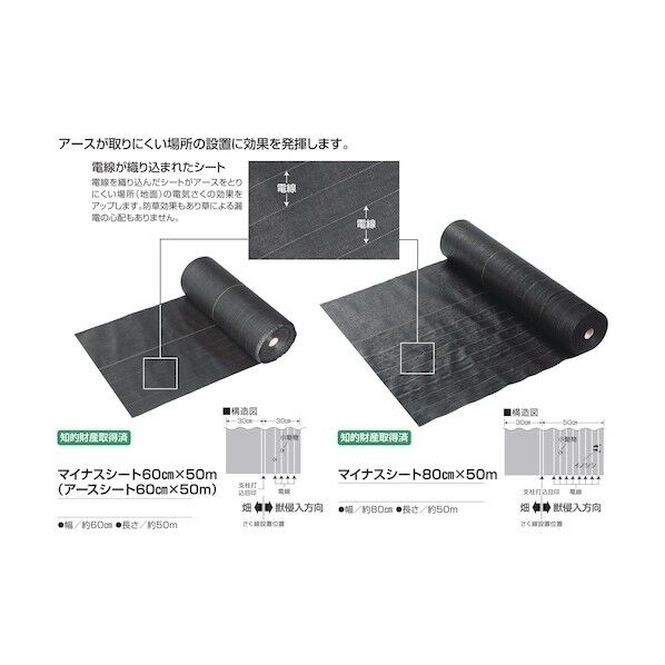 電気さく用 マイナスシート80cm×50m 729-677297 1巻...