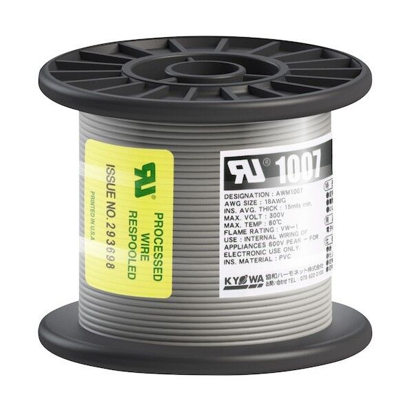 UL耐熱ビニル絶縁電線 UL1007 AWG18 50M 灰 灰 UL1007 AWG18 50M GY