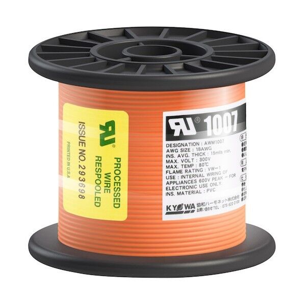 UL耐熱ビニル絶縁電線 UL1007 AWG18 50M 橙