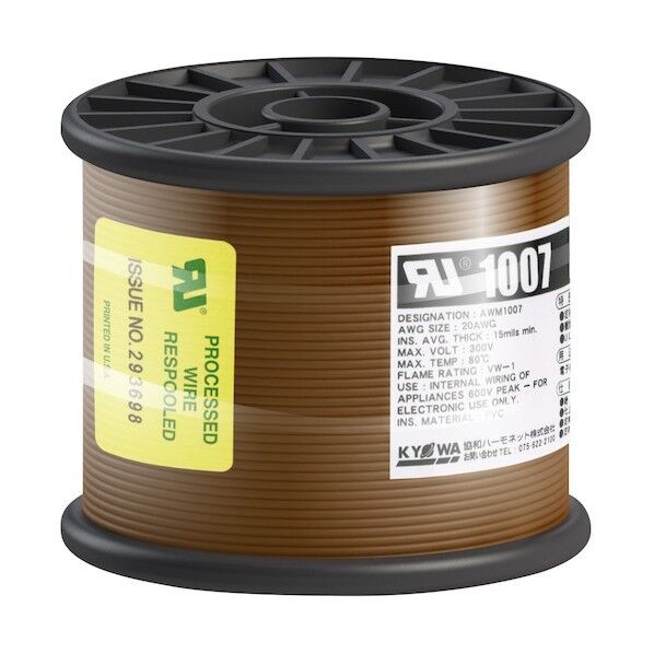 UL耐熱ビニル絶縁電線 UL1007 AWG20 100M 茶