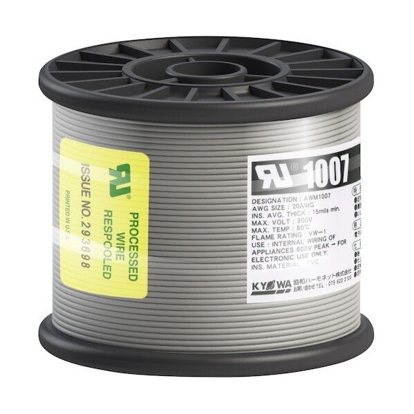 UL耐熱ビニル絶縁電線 UL1007 AWG20 100M 灰
