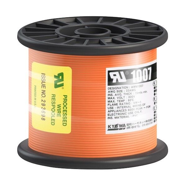 UL耐熱ビニル絶縁電線 UL1007 AWG22 100M 橙 橙 UL1007 AWG22 100M OR