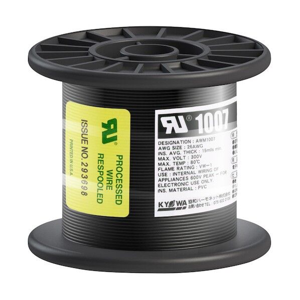 協和ハーモネット UL耐熱ビニル絶縁電線 UL1007 AWG26 100M 黒 UL1007 AWG26 100M BK 1点