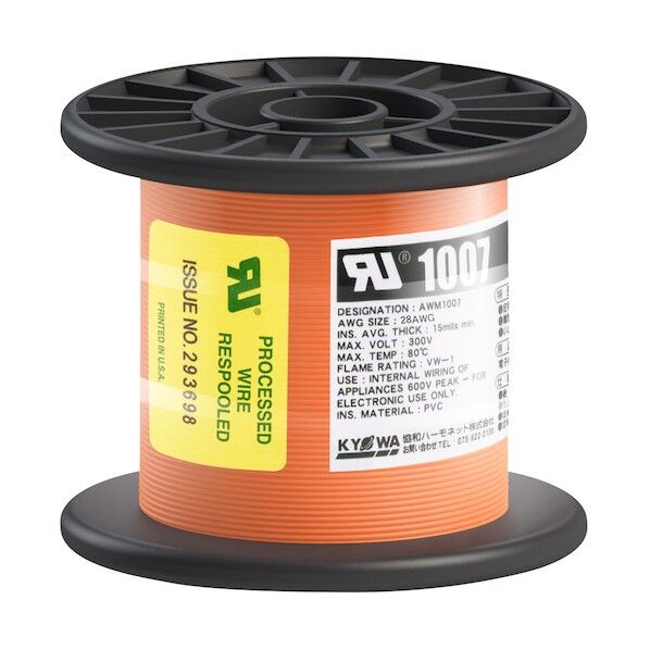 UL耐熱ビニル絶縁電線 UL1007 AWG28 100M 橙 橙 UL1007 AWG28 100M OR