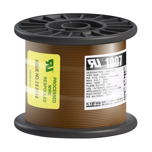 UL耐熱ビニル絶縁電線 UL1007 AWG24 100M 茶