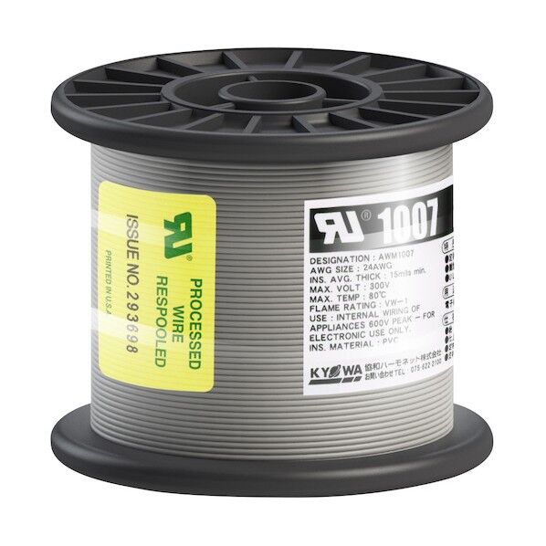 UL耐熱ビニル絶縁電線 UL1007 AWG24 100M 灰