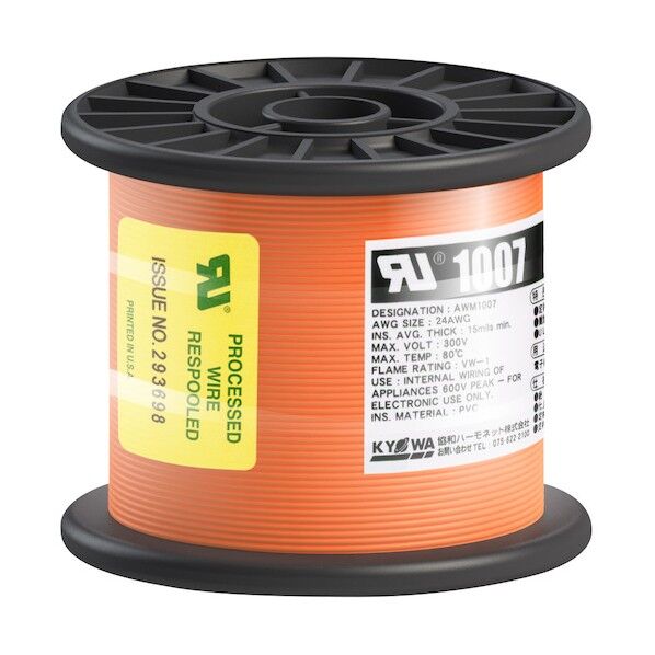 UL耐熱ビニル絶縁電線 UL1007 AWG24 100M 橙 橙 UL1007 AWG24 100M OR