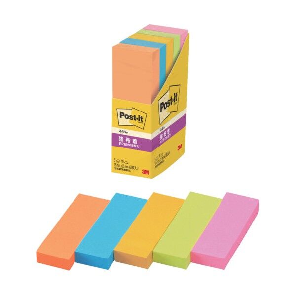 3Mポストイット強粘着 ウルトライエロー、エレクトリックブルー、ライム、ローズ、オレンジ 500ー5SSAN 450枚