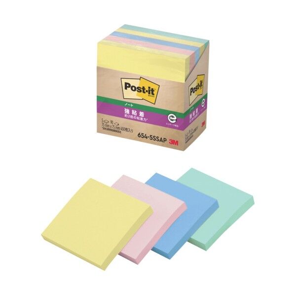 ポストイット強粘着ノートパステル4色 654-5SSAP 450枚