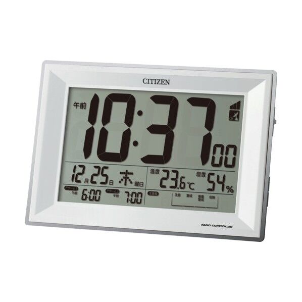 電波 目覚まし時計 温湿度計付き 環境目安表示 白