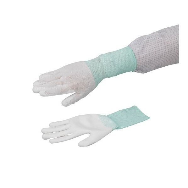 アズピュアロングPUコートナイロン手袋(手の平コートタイプ)5S対策用グローブ 緑(手首部) M 1-7175-03 1