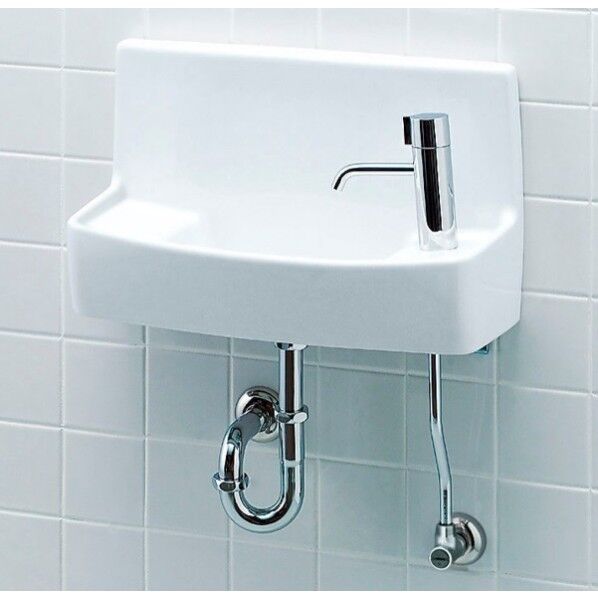 壁付手洗器(ハンドル水栓) アクアセラミック 床排水・壁給水 460×200×275mm ピュアホワイト YL-A74HA/BW1 1点