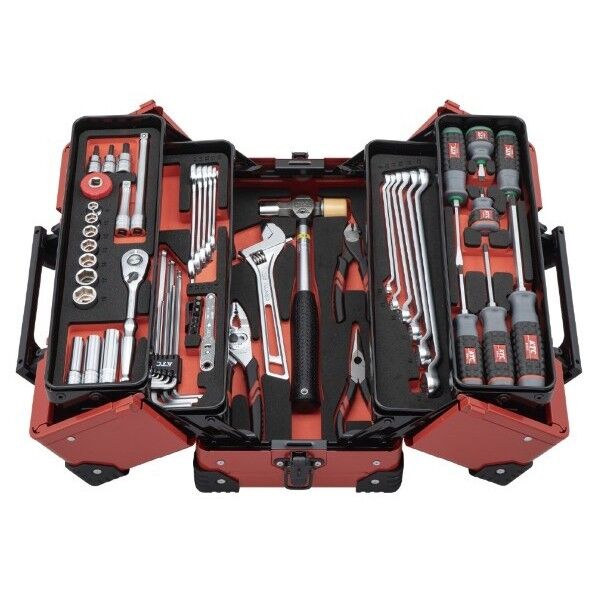 KTC 2025 SKセール 56点組 9.5sq 持ち運び 両開きメタルケース工具セット レッド