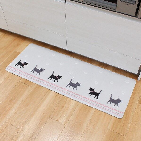 拭いてお手入キッチンマット45x120 猫 GY