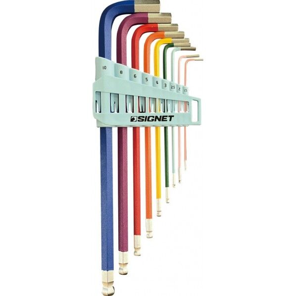 ロングボールヘックスレンチセット 9点 ホルダー付き レインボー