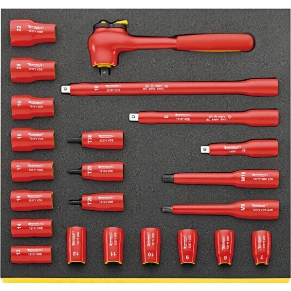 STAHLWILLE スタビレー 23点組 TCS絶縁ラチェットソケットセット TCS12171/19/4VDE 1個...