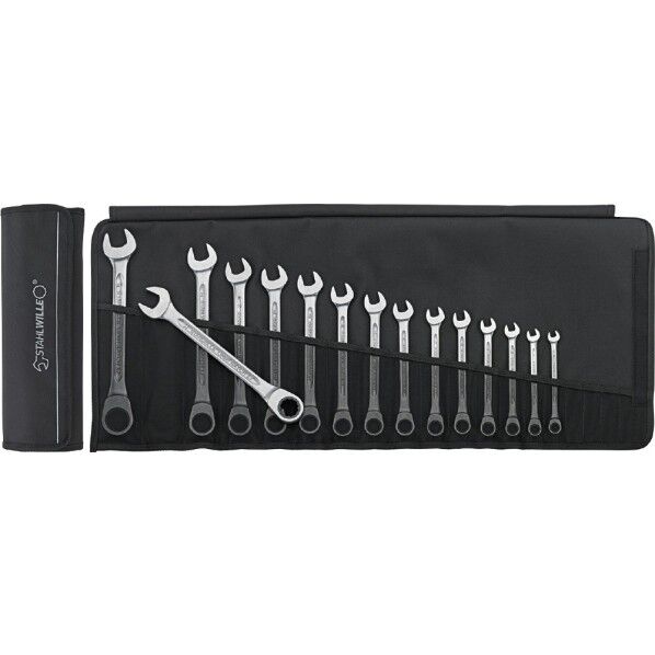 15点組 フラット ラチェットコンビネーションレンチセット ロールアップケース付