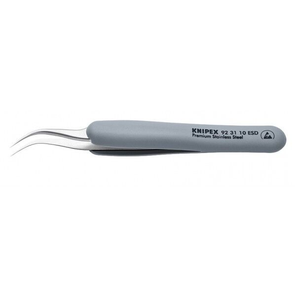 ラバーハンドル付き精密ピンセット 先細・先曲がり 122ММ