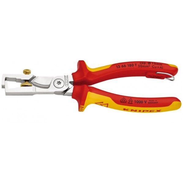 クニペックス 絶縁カッティングストリッパー 落下防止 1000V 全長180mm 1366-180T 1丁