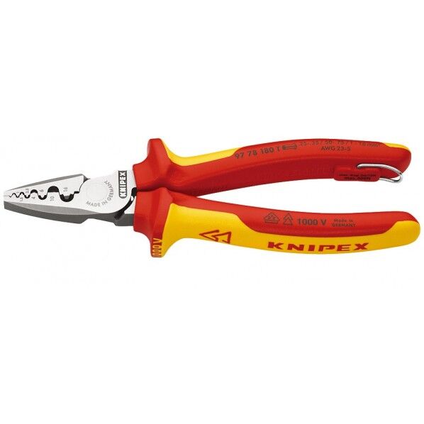 クニペックス 絶縁圧着ペンチ 落下防止 1000V 全長180mm 9778-180T 1丁