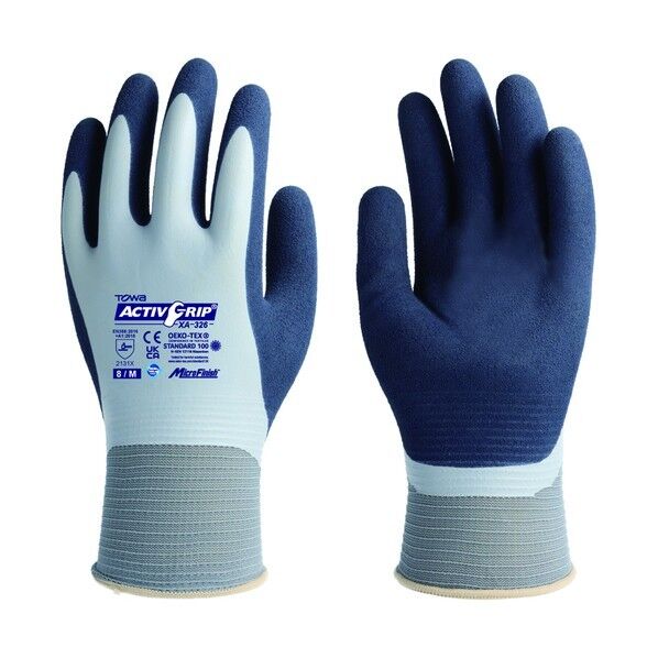  天然ゴム手袋 ActivGrip XA-326 8/M 8/M ライトグレー/ダークブルー XA-326-8M 1双